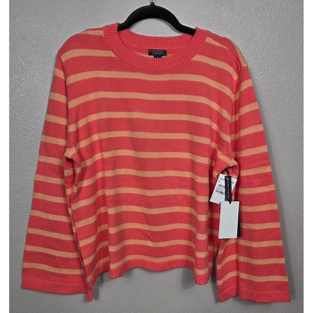 Halogen x Atlantic-Pacific Oversize Stripe Sweater XL NWT Coral
